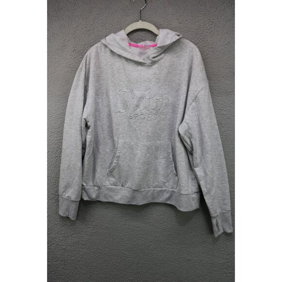 Juicy Couture Sport Hooded Fleece Sweater-Large-Thumbhole-Logo Embossed-Oversize - Picture 1 of 12
